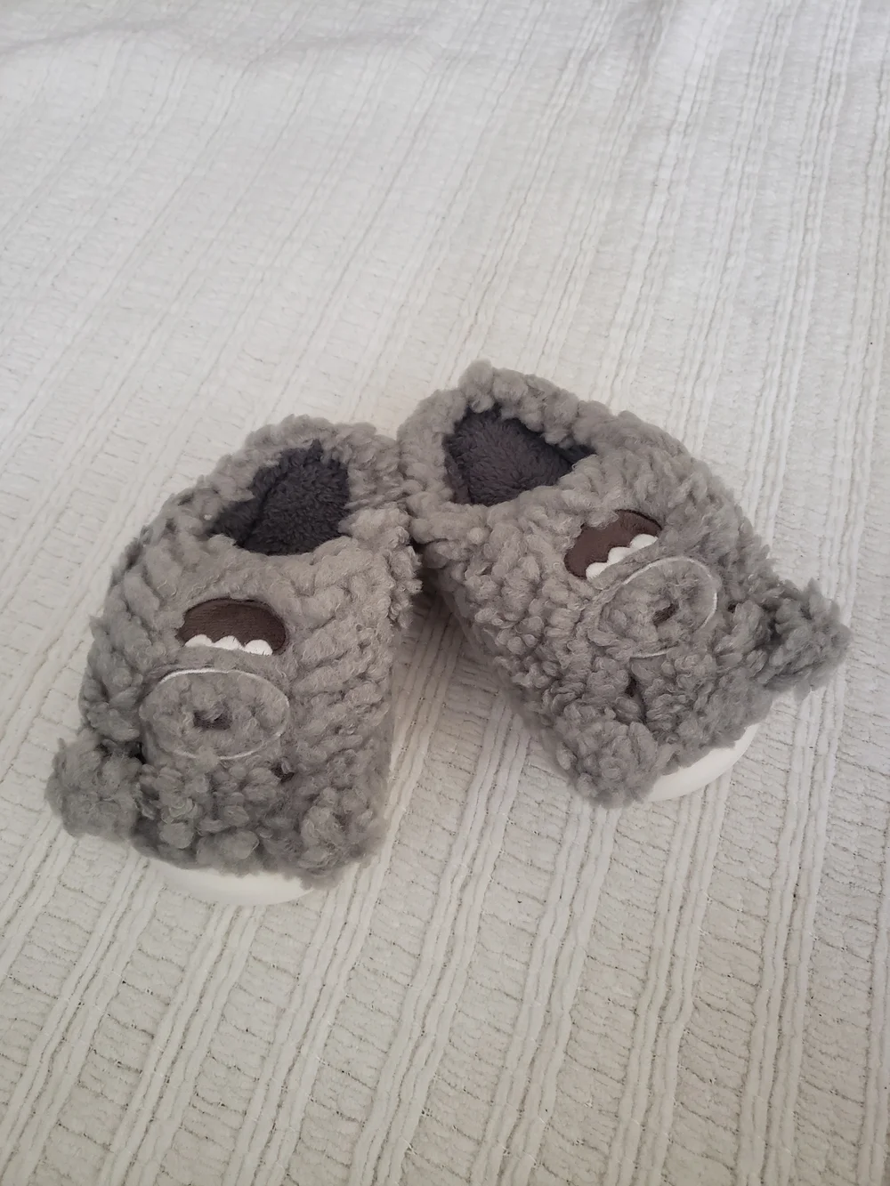 Plush Grey Kids Monster Slip-On Slippers